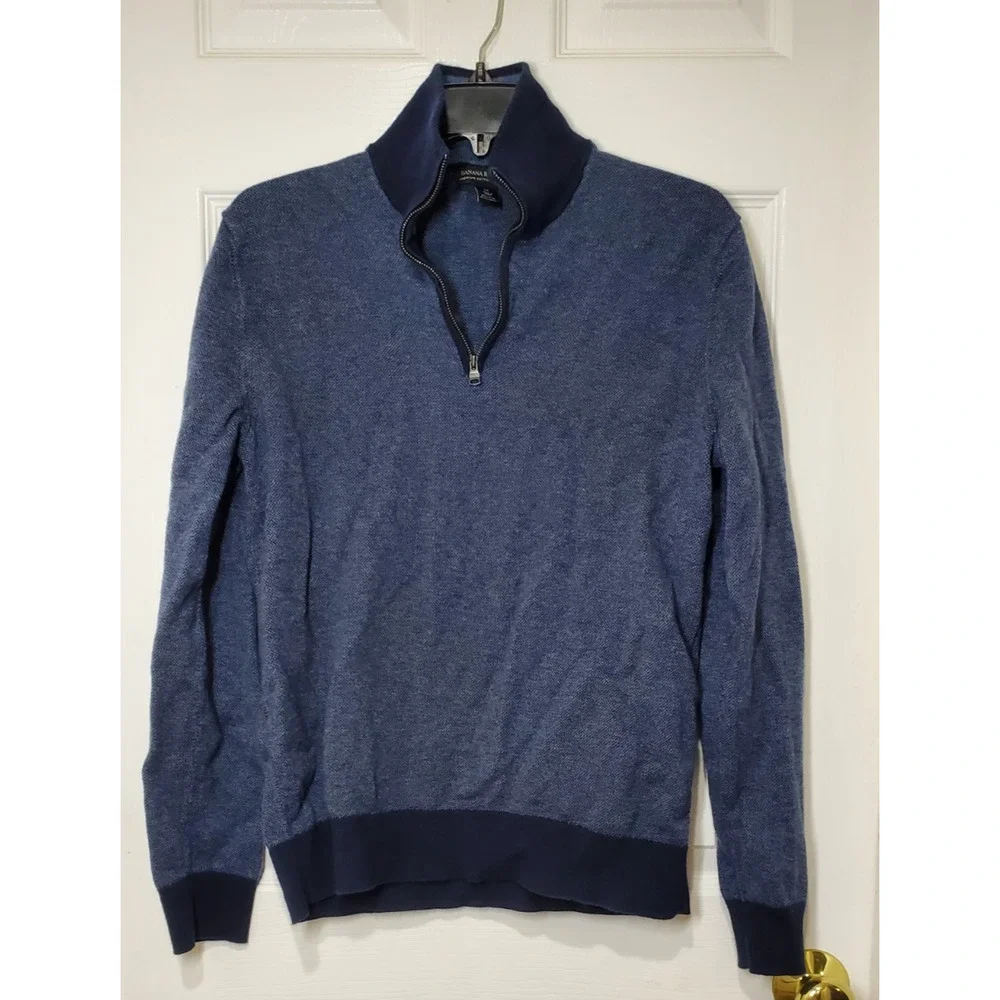 Banana Republic Men’s M Half Zip Sweater Blue Cotton Cashmere Pullover